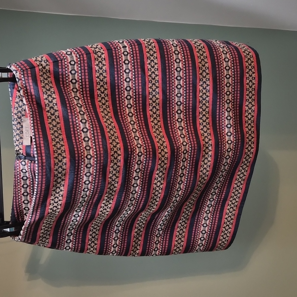 LOFT Navy and Red Patterned Mini Skirt